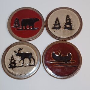 2nd Set Of 4 Rustic Home Studio Woodland Collection Stonewear Coasters Cabincore